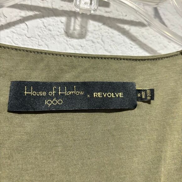 House of Harlow 1960 X REVOLVE Joanna Mini Dress XS Olive Green Surplice Front - Picture 6 of 11